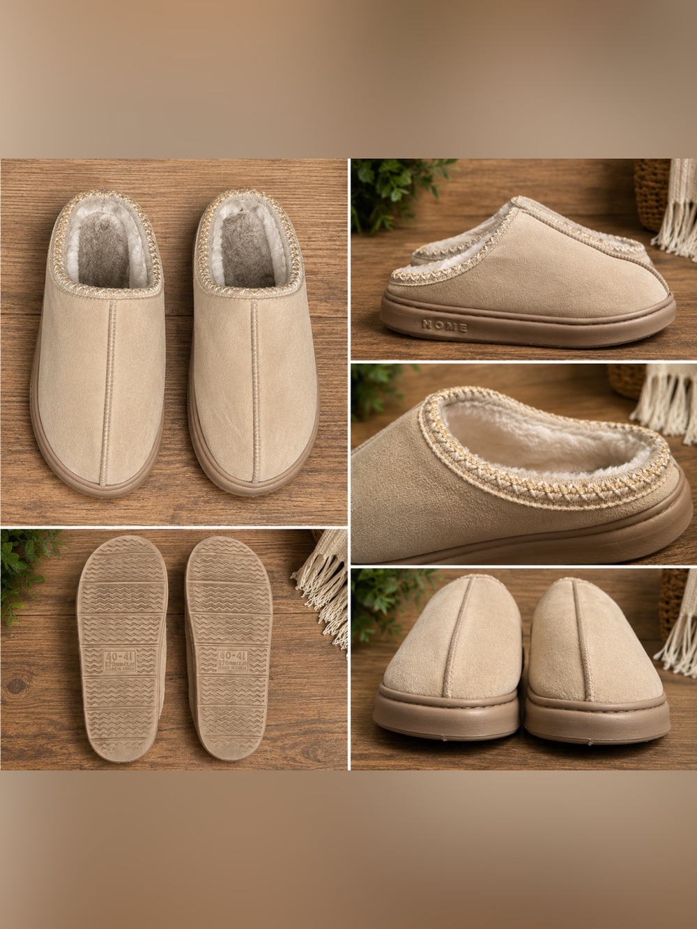 Cozy Faux Suede Fur Lined Mule Slippers Beige Tan Women’s Comfort Slip-On 9/10 - Picture 3 of 8